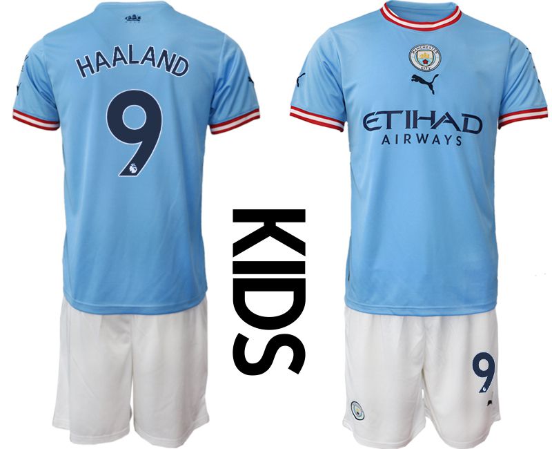 Youth 2022-2023 Club Manchester City home blue #9 Soccer Jersey->customized soccer jersey->Custom Jersey